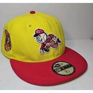 New Era 59FIFTY Cincinnati Reds Mr. Red Pink Yellow Lemonade Fitted Hat 7 1/2